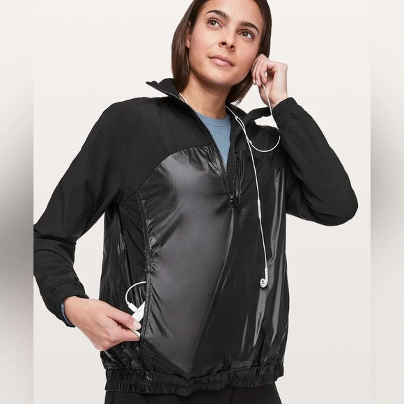 Lululemon black shiny neoprene half zip jacket with joey pocket size 12 - Picture 3 of 10